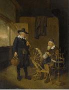 Quirijn van Brekelenkam Interior with angler and man behind a spinning wheel. USA oil painting artist
